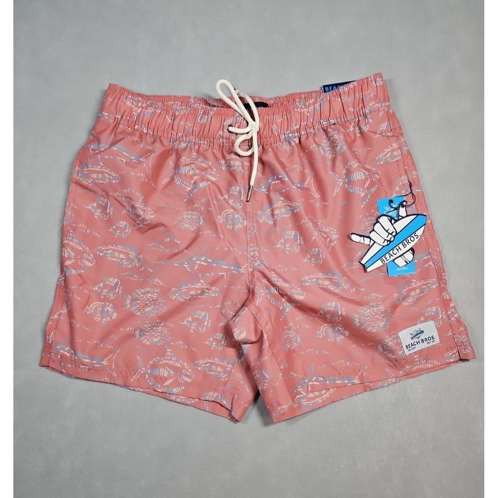 Beach Bros Mens Pink Fish Print 6" Lined Swim Trunks Size Medium‎ NWT